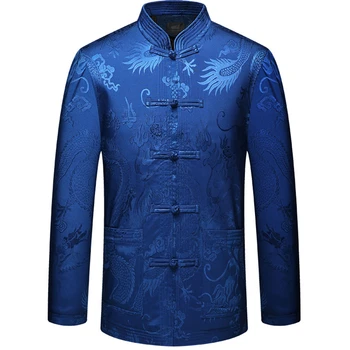Pánske sako nové 2020 Tang vyhovovali kabát na jeseň muž bundy dlhým rukávom Hanfu Čínsky štýl drak vzor veste homme