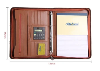 Zips A4 kožené súbor, priečinok rozšírenie dokumentu taška aktovku padfolio kabelka s rukoväť kalkulačka krúžkových 442B