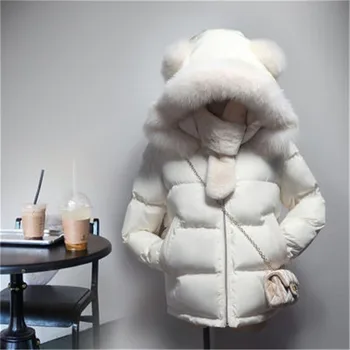 2019 Zimné Ženy Bunda Veľké Kožušiny Golier s Kapucňou Bavlna Coats Ženy Parkas Kabát Ženy Bunda, Kabát CC480