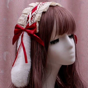 Japonský Gothic Lolita Vlasy Príslušenstvo Sladké Volánikmi Čipky, Satén Luk hlavový most Q0KE