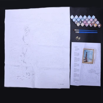 Dievča DIY olejomaľba Farba Číslo Auta-s výhľadom na More 16 x 20 Palcový (Frameless)