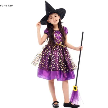 M-XL, Fialová Gotický Dievčatá Čarodejnice Cosplay Deti Deti Halloween Čarodejnice Kostým Karneval Purim Maškaráda Úlohu Hrať party šaty