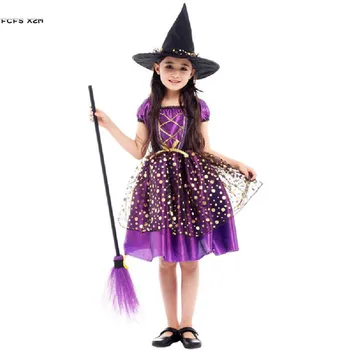 M-XL, Fialová Gotický Dievčatá Čarodejnice Cosplay Deti Deti Halloween Čarodejnice Kostým Karneval Purim Maškaráda Úlohu Hrať party šaty
