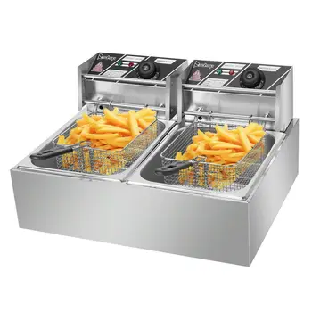 12L Elektrické Hlboké Fryer Dual Nádrže z Nerezovej Ocele, 2 Smažiť Kôš Obchodné 5000W Zica