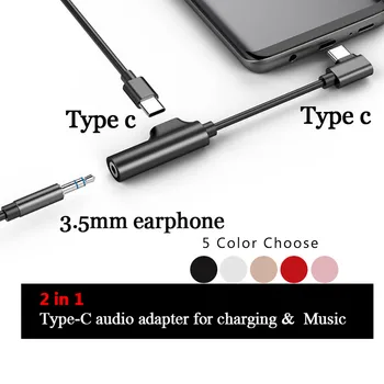 2 v 1 Typ C Do 3,5 mm Slúchadlá Pre Xiao Samsung Huawei USB Typ-C Audio Plnenie Converter Jack Slúchadlá Slúchadlá Adaptér