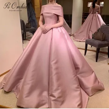 PEORCHID 2021 Princezná Ružová Večer Dreess Pre Ženy, Strán, Svadby Mimo Ramenný Satin Jednoduché Prom guľové Šaty Celebrity Sukienki