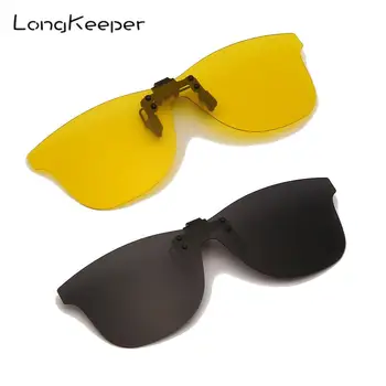 LongKeeper Polarizované Klip Na Okuliare Muži Ženy Žltá Nočné Videnie Flip-Up Šošovky, Slnečné Okuliare, Anti-glare Jazdy Okuliare UV400