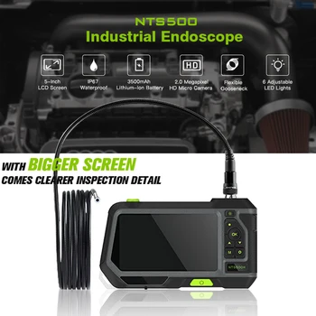 Priemyselný Endoskop Borescope Inšpekcie Fotoaparát s Semi-Rigid Trubice Batéria 3500mAh 5 palcový HD Displej LCD Borescope Fotoaparát