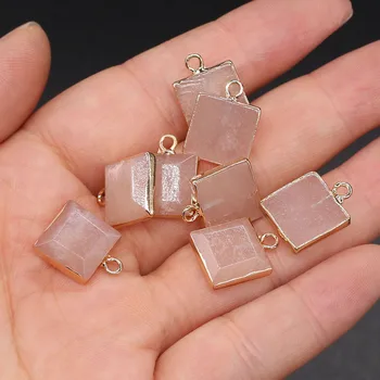 Prírodný kameň Štvorcového tvaru Ružový kryštál Semi-drahé Prívesok Charms Pre šperky, takže DIY náhrdelníky náušnice príslušenstvo