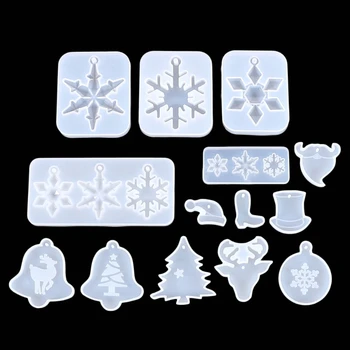 14Pcs Vianočné Silikónové Epoxidové Živice Prívesok Plesne Vianočný Stromček Snowflake Formy Prívesok Náhrdelník Šperky Výrobu Nástrojov