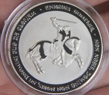 40 mm Čierny jazdec Strieborné Pozlátené mince Rytier Ordre du Temple Strieborné Pozlátené Suvenír Mince medaila