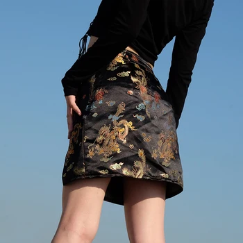 Čínsky Štýl, Výšivky Sukne Ženy 2020 Lete Strane Split Vysoký Pás Bodycon Sukne Lete Tang Pracky Krátke Sukne Streetwear