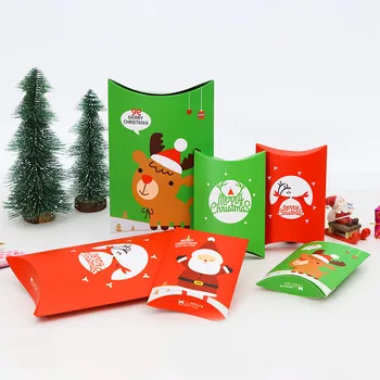 20pcs Vianočné Vankúš Box Kreatívne Skladacie, Sladkosti, Cukrovinky, Darčekové Krabice Čokoláda Plavidlá Balenie Prípade Cartoon Vzor Červené Papierové Krabice