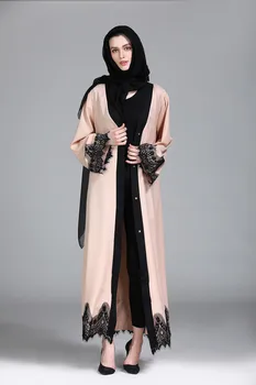 Moslimské Ženy Kvet Dlhý Rukáv Kolo Krku Dubaj Kaftan Šaty bez Hidžáb Nylon/ Polyester/Spandex Plnej Dĺžke Módne Šaty