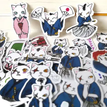 20/40pcs Hrdý Pohode Japonský Samuraj Mačka Cartoon Denník Clip Art Nálepky Skateboard Doodle Notebook Nálepky