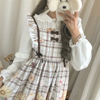 Japonský študent sladké lolita šaty vintage falbala bowknot roztomilý tlač viktoriánskej šaty vysoký pás gothic lolita jsk loli cos