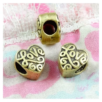 30pcs 10.4*10 MM Vintage Srdci Veľký Otvor Korálky Pre Šperky, Takže Antickej Bronzovej Farbe Srdca Korálky Kúzlo Srdce Tvar Korálky