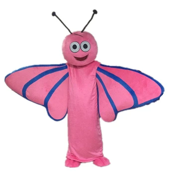Ružová Motýľ Motýľ Scalewing Dragonfly Maskot Kostým Kreslená Postavička Oblečenie Vyhovovali Department Store, Karneval, Kostým