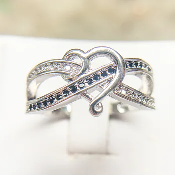 White Gold Black Zirkón snubný Prsteň pre Ženy Plný Vrták Srdce Tvar Micro-intarzované a Simulácia Krúžok Šperky, Zásnubné Prstene