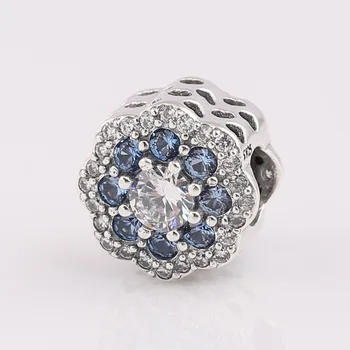 Autentické S925 Modrá Šumivé Kvet S Krištáľovo Perličiek Kúzlo pre Ženy Náramok Náramok DIY Šperky