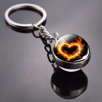 Srdce Vzor Prívesok Trinket Oheň Srdca Dvojité Bočné Sklo Loptu Keychain Oheň Písmená Láska Keyring na Valentína Dary