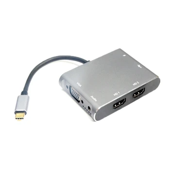 USB C, HDMI, VGA Hub 6 v 1 Typ C Hub Adaptér s 4K HDMI, VGA, USB 2.0 Nabíjací Výkon 60W, PD pre PC, Notebook