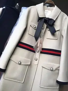 High-end Ručný obojstranné vlny kabát béžová cashmere kabát žien stredného dlho vôňa farby zodpovedajúce luk retro vlnené kabát