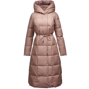 Pruhovaný design nadol Zimné kabáty bol tenké dlhé Teplé Kačica dole kabát žena X-Dlho Nadol Teplá Bunda s Kapucňou hrubé teplé Parkas F594