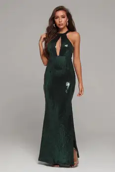 2020 Nové Elegantné Ženy zelená Sequined O-krku bez rukávov Vestido Celebrity Strany Bodycon Obväz Šaty veľkoobchod