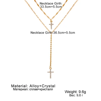 Móda Zlatá Farba Crystal Kríž, Náhrdelníky, Prívesky, České Dvojité Vrstvený Náhrdelník Náboženských Kresťanských Šperky