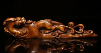 Svadobné dekorácie Čínsky Krušpán Dreva Vyrezané, FengShui Chi Dragon Zviera Socha penholder pero rack