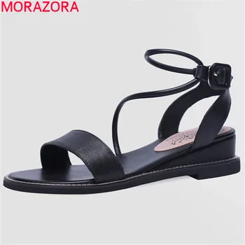 MORAZORA 2020 nový príchod krava kožené sandále ženy pracky pevných farieb letné topánky móda kliny sandále žena ležérne topánky
