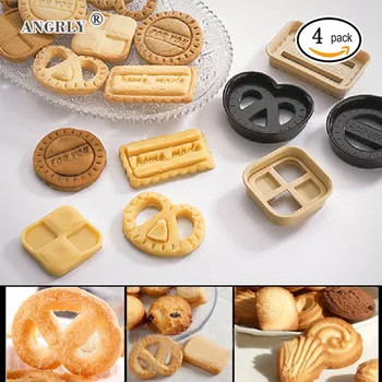 ANGRLY 4Pcs/Set Kruh / Štvorec / Obdĺžnik / v tvare Srdca Dizajn Cukru Cookie Foriem Remesiel Piest Cookie Cutter Formy Nástroje