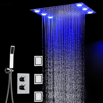 Dážď Sprcha Set Moderný Minimalistický Farebné LED Light-emitting Štvorcový Sprchovací Top Sprej Skryté Termostatické Masážny Sprchovací kút Nastaviť