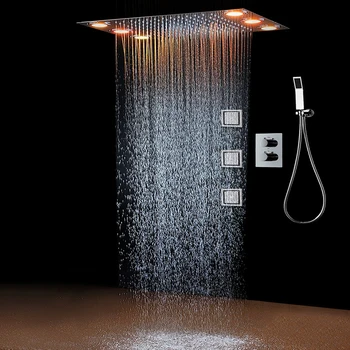 Dážď Sprcha Set Moderný Minimalistický Farebné LED Light-emitting Štvorcový Sprchovací Top Sprej Skryté Termostatické Masážny Sprchovací kút Nastaviť