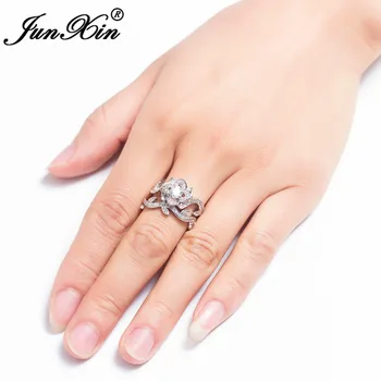 JUNXIN Luxusné Kvetinové Krúžok Žien Prsteň Nové Módne Biele Zlato Vyplnené Šperky Vintage Snubné Prstene Pre Ženy Značky Dary
