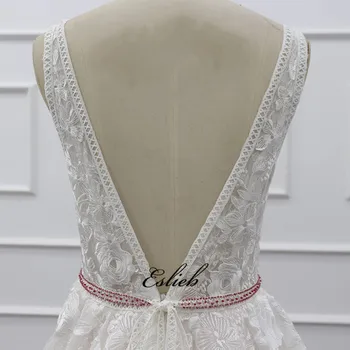 2019 najnovšie Vestidos De Novia Siluetu v krku svetlice rukávy kvet vyšívané ružové svadobné šaty plesové šaty, svadobné SJ064