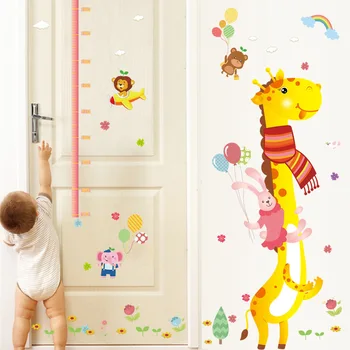Cartoon Žirafa, Výška Samolepky na Stenu pre Deti Izba Medveď, Slon Králik Domova PVC Vinyl Stenu Spálne