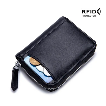 Kožené Kreditnej Karty, Peňaženku RFID Zips Mince Kabelku Peňažné Vrecku Organizátor Držiteľ Puzdro pre Ženy Muži
