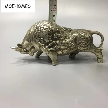 MOEHOMES tibete fane striebro staré Čínske Feng Shui šťastia maskot, Býk dobytka socha domáce dekorácie kovové schopnosťami.