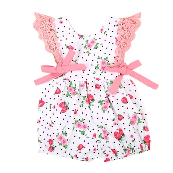 Malé Kvety Deti Remienky Novonarodené Dievčatká Strawberry Letné Romper Playsuit Oblečenie Sunsuit Fille Kvetinový Oblečenie 0-24M