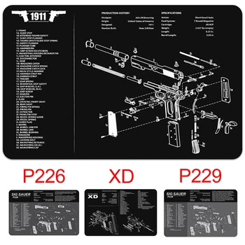 17x11inch Zbraň Čistenie Gumených Mat S Časti Diagramu Pokyny Armorers Lavičke Mat Podložka pod Myš pre Glock P226 P229 1911