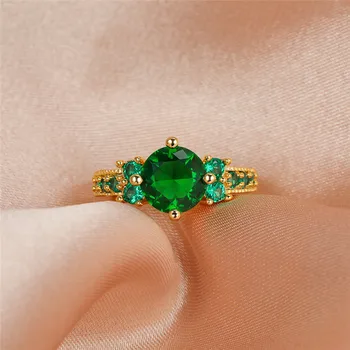 Vintage Žena Zelená Kolo Krištáľové Šperky Kúzlo Zlatá Farba Snubné Prstene Pre Ženy Trendy Zirkón Zapojenie Valentines Day Darček