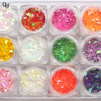 Najnovšie Shinnin DIY Nechtov Lesk List Mix 12 farba/set Nail Art Oválne, v tvare Sequin Nálepky Módne Nail Art, Ozdoby tipy H12