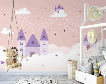 Beibehang Prispôsobiť novým Nordic ručne maľované ružové oblaky cartoon hrad detskej izby pozadí abstraktných de parede tapety