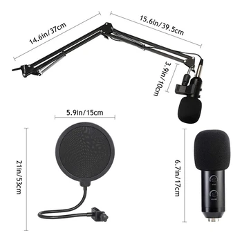 USB Kondenzátorových Mikrofónov Súprava s Nastaviteľným Mikrofónom Zavesenie Nožníc Rameno,pre Štúdiové Nahrávanie a Vysielanie