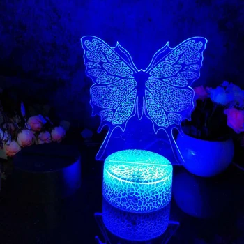 Nočné Svetlo Motýľ Vzor 3D Led Nočné Svetlo Dekorácie Deti Deti Darčeky 7 Farby Visual Table na Čítanie