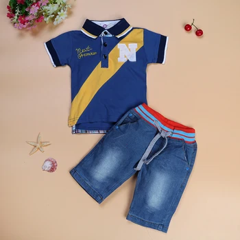 Detské letné športové chlapčenské odevy chlapec oblečenie klope farby, t-shirts + Džínsy, krátke módne deti oblečenie sady 2 ks vyhovovali BCS037