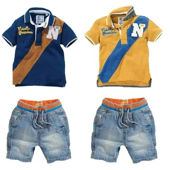 Detské letné športové chlapčenské odevy chlapec oblečenie klope farby, t-shirts + Džínsy, krátke módne deti oblečenie sady 2 ks vyhovovali BCS037