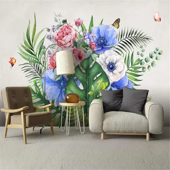 Milofi prispôsobené veľké tapety nástenná maľba moderného umenia kvet, zelené rastliny malé čerstvé obývacia izba pozadí dekoratívne maľby